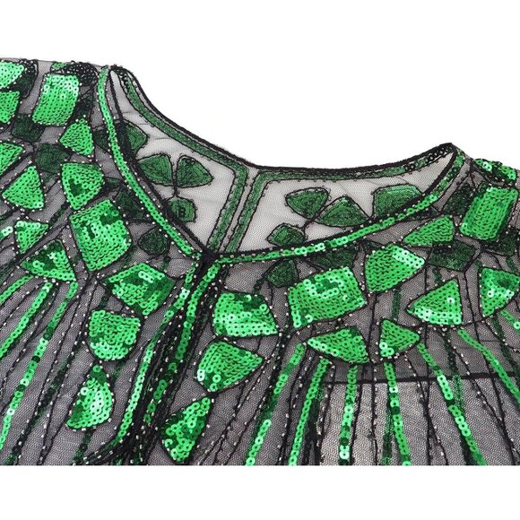 Women's Green 1920s Shawl Sequin Beaded Evening Cape Retro Wedding Wraps Scarf - Picture 5 of 7